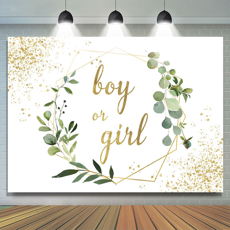 Lofaris Green Leaves And Gold Glitter Baby Shower Backdrop