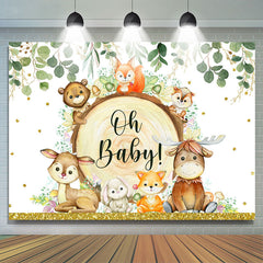 Lofaris Green Leaves And Little Animals Baby Shower Backdrop