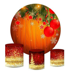 Lofaris Green Leaves And Red Ball Round Christmas Backdrop Kit