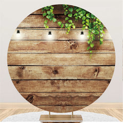 Lofaris Green Leaves And Striped Wood Birthday Circle Backdrop