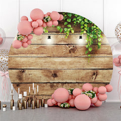 Lofaris Green Leaves And Striped Wood Birthday Circle Backdrop