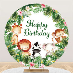 Lofaris Green Leaves Anlmals Theme Happy Birthday Circle Backdrop