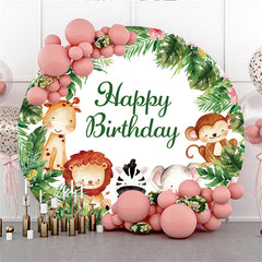 Lofaris Green Leaves Anlmals Theme Happy Birthday Circle Backdrop