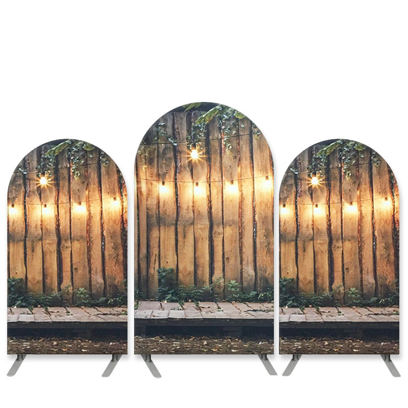 Lofaris Green Leaves Brown Wood Theme Lights Arch Backdrop Kit