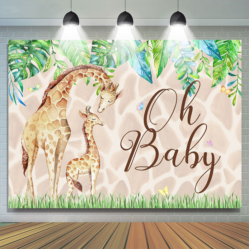 Lofaris Green Leaves Oh Baby Giraffe Backdrop For Shower