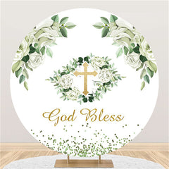 Lofaris Green Leaves Round Gold Glitter Baby Shower Backdrop
