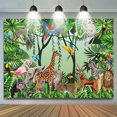 Lofaris Green Leaves Safari Animals Birthday Party Backdrop