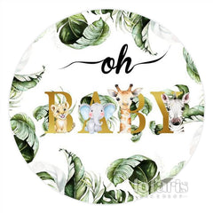 Lofaris Green Leaves Safari Boho Round Baby Shower Backdrop