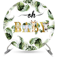 Lofaris Green Leaves Safari Boho Round Baby Shower Backdrop