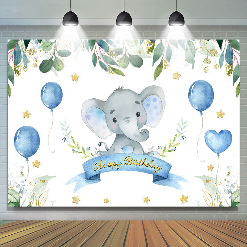 Lofaris Green Plant and Bule Balloons Happy Birthday Backdrop