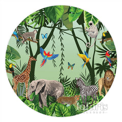 Lofaris Green Rainforest Animals Birthday Round Party Backdrop