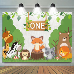 Lofaris Green Trees And Animal One Birthday Backdrop For Boy