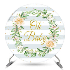 Lofaris GreenWhite Floral Round Baby Shower Backdrop Cover