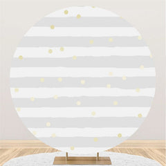 Lofaris Grey Stripes And Spot Round Happy Birthday Party Backdorp