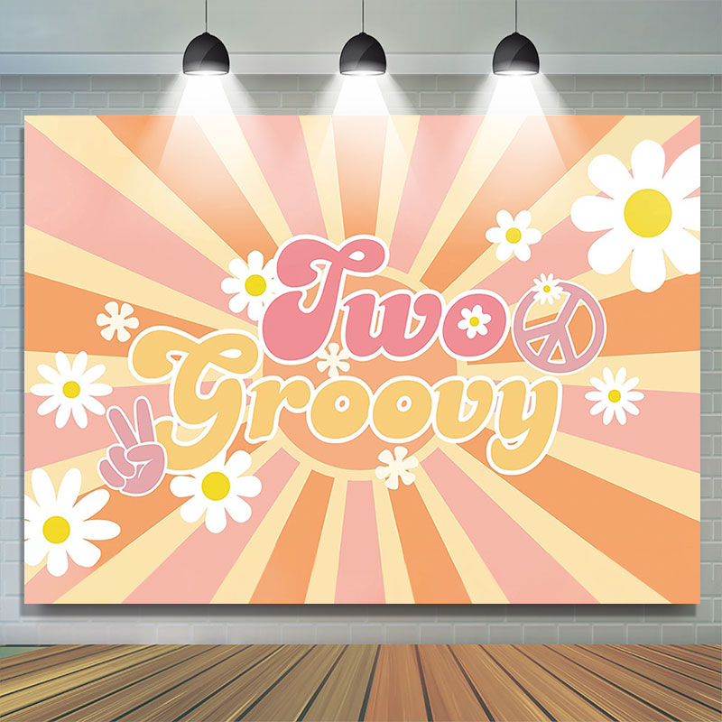 Lofaris Groovy Flowers Stripe Simple Happy 2nd Birthday Backdrop