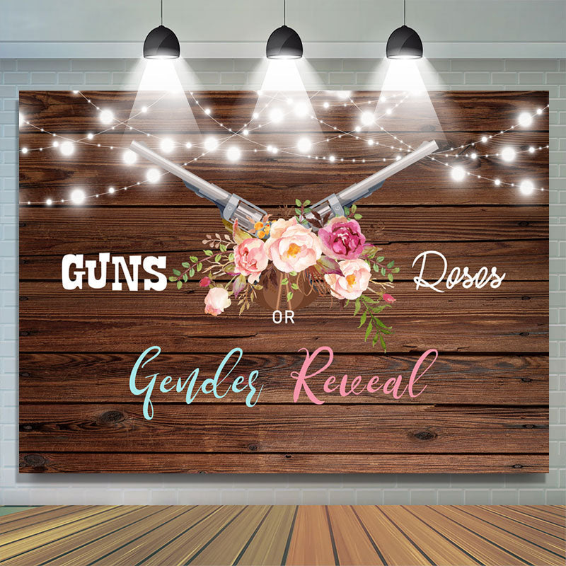 Lofaris Gun Or Rose Gender Reveal Wooden Baby Shower Backdrop