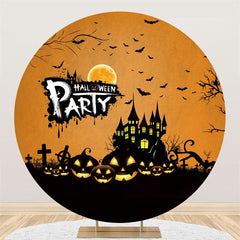 Lofaris Halloween Black Castle In Forest Pumpkin Round Backdrop