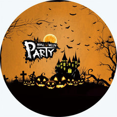 Lofaris Halloween Black Castle In Forest Pumpkin Round Backdrop