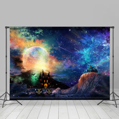 Lofaris Halloween Misty Night Scary Castle Bat Full Moon Pumpkin Backdrop