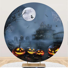 Lofaris Halloween Moon Black Bat Pumpkin House Circle Backdrop