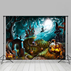 Lofaris Halloween Scary Night Castle Pumpkins Witch Cemetery Backdrop