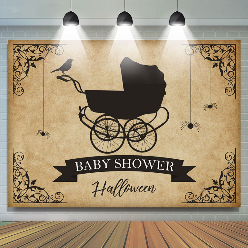 Lofaris Halloween Theme Black And Khaki Baby Shower Backdrop