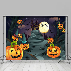 Lofaris Halloween Witch Moon Night Bat Pumpkin Haunted House Backdrop