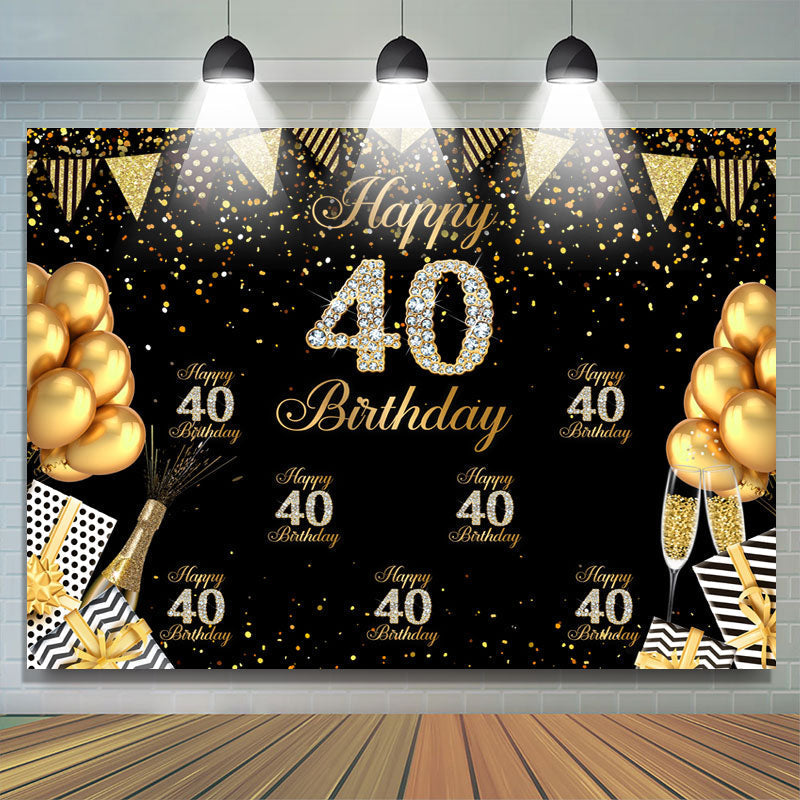 Lofaris Happy 40Th Birthday Black and Golden Balloon Backdrop