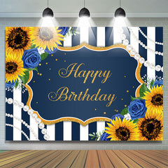 Lofaris Happy Birthday Sunflower Blue Rose Pearls Stripe Backdrop