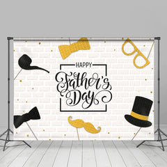 Lofaris Happy Fathers Day Brick Wall Top Hat Gold Glitter Backdrop