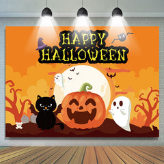 Lofaris Happy Halloween Pumpkin Cartoon Bat Cat Backdrop for Kid Party