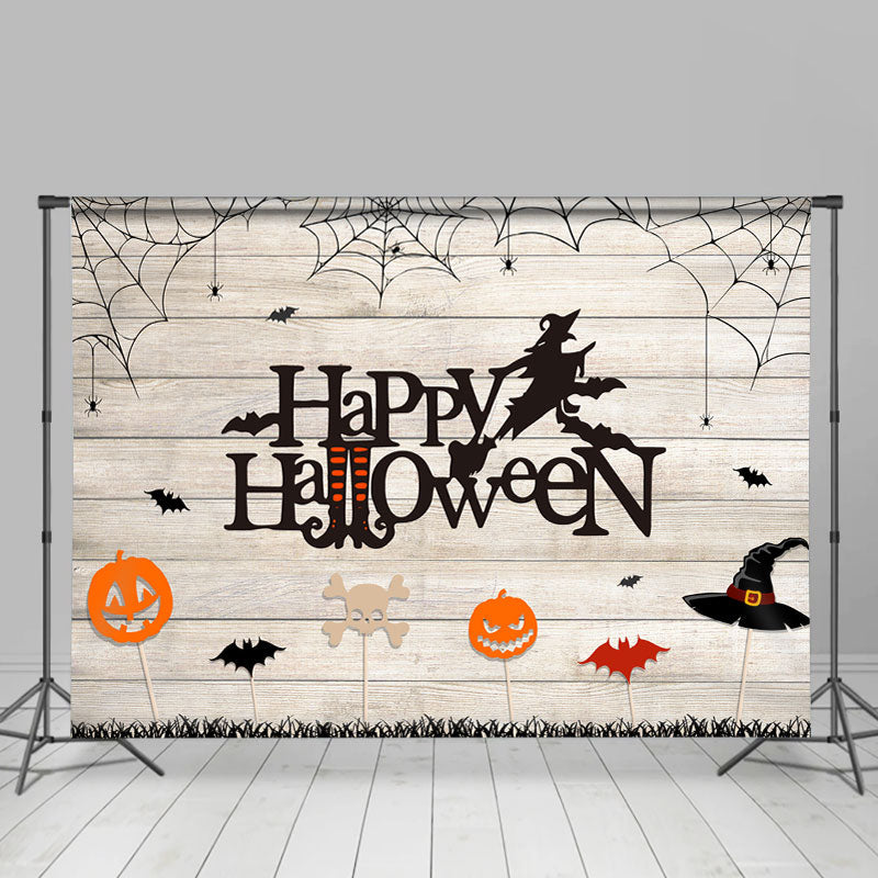 Lofaris Happy Halloween Witch Bat Wood Theme Party Backdrop