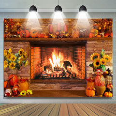 Lofaris Harvest Autumn Fireplace Sunflower Pumpkin Backdrop