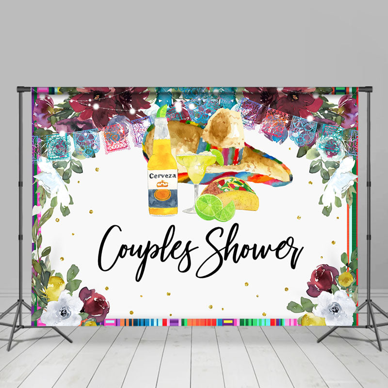 Lofaris Hat And Drinks Theme Floral White Couples Shower Backdrop