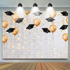 Lofaris Hat Balloon Lights White Wall Graduation Backdrop