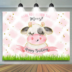 Lofaris Have You Heard The Moos Pink Glitter Grass Birthday Backdrop