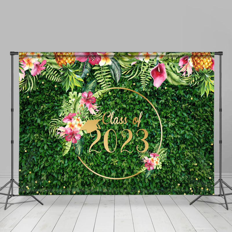 Lofaris Hawaii Floral Green Leaves Class Of 2023 Backdrop