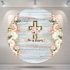 Lofaris He Is Resen Floral Wooden Circle Easter Backdrop