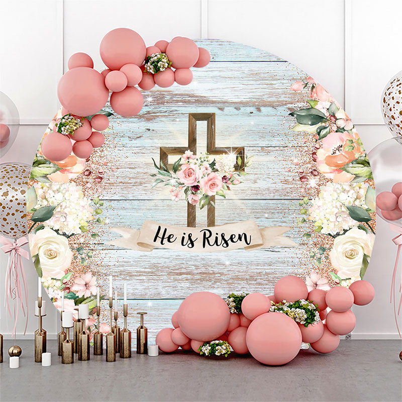 Lofaris He Is Resen Floral Wooden Circle Easter Backdrop