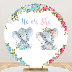 Lofaris He Or She Elephant Gender Reveal Round Baby Shower Backdrop