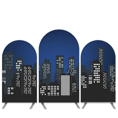 Lofaris High Buildings Theme Black Blue Night Arch Backdrop Kit