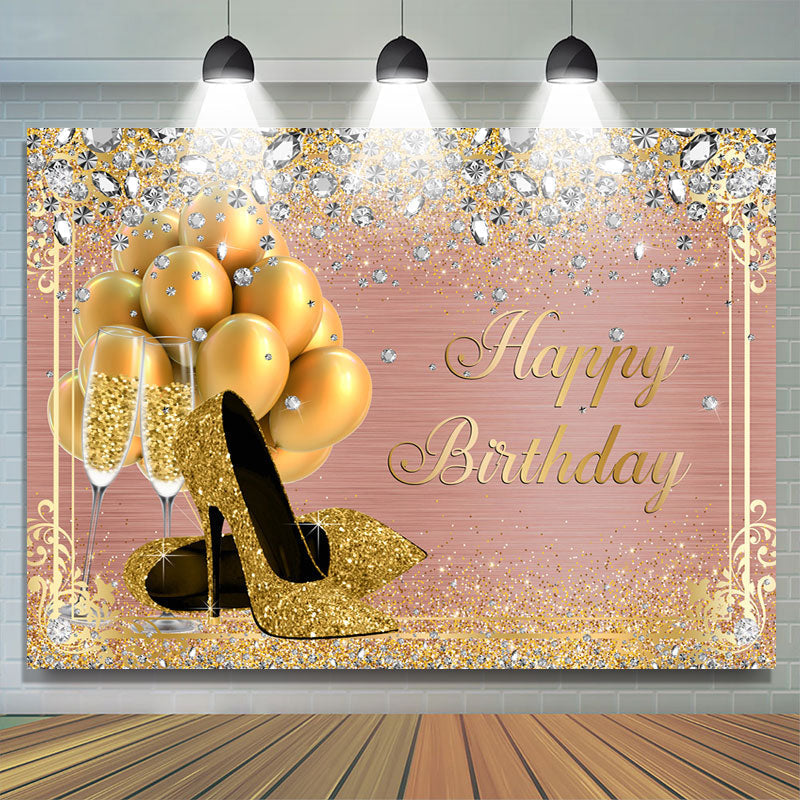 Lofaris High Heels Balloon Rose Gold Happy Birthday Backdrop