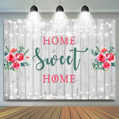 Lofaris Home Sweet Wooden Red Floral Housewarming Bakcdrop