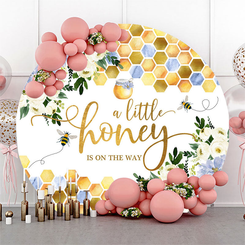 Lofaris Honey On The Way Bee Baby Shower Round Backdrop