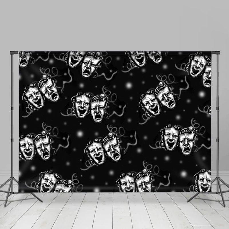 Lofaris Horrible And Scary Masks Black Halloween Backdrop