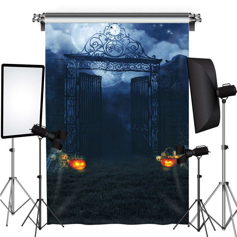 Lofaris Horror Night Scary Pumpkin Moon Halloween Backdrop for Party