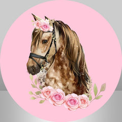 Lofaris Horse Flower Round Happy Birthday Backdrop For Girl