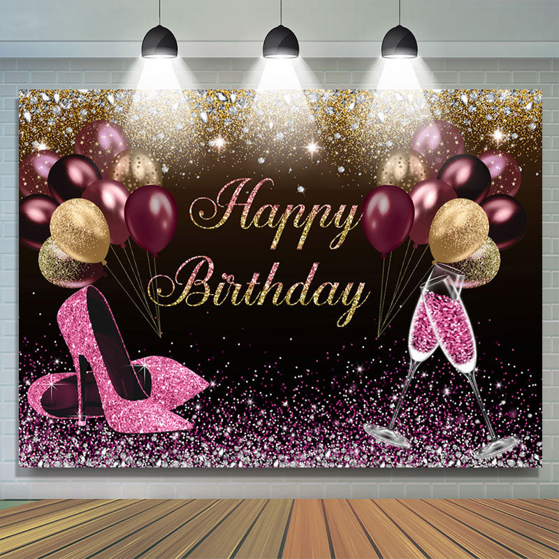 Lofaris Hot Pink And Gold Glitter Balloons Birthday Backdrop