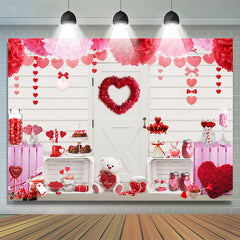 Lofaris Hot Pink With Red Rose Teddy Valetines Day Backdrop