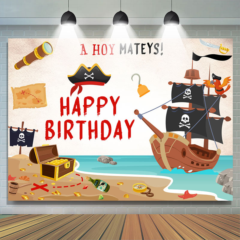 Lofaris Hoy Mateys Pirate Parrot Treasure Birthday Backdrop